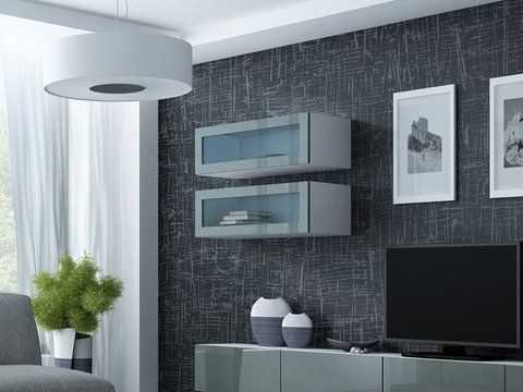Вітрина підвісна VIGO Cama 90 Скло Білий Мат / Сірий Глянець фотографія