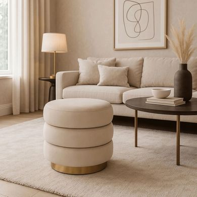 Пуф MEBEL ELITE AURA Velvet Крем фотографія