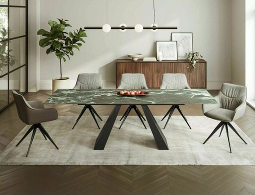 Стіл Обідній SALVADORE CERAMIC VERDE ALPI 160(240)X90 Signal Бірюзовий Мат / Чорний Мат фотографія