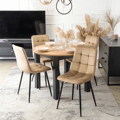 Комплект стіл розкладний MEBEL ELITE HARRY 102(142)х102 см Дуб Артизан/ Чорний +4 стільці PERU Беж фотографія