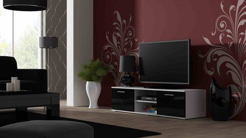 ТВ Тумба SOHO RTV Cama 140 Білий Мат / Чорний Глянець фотографія