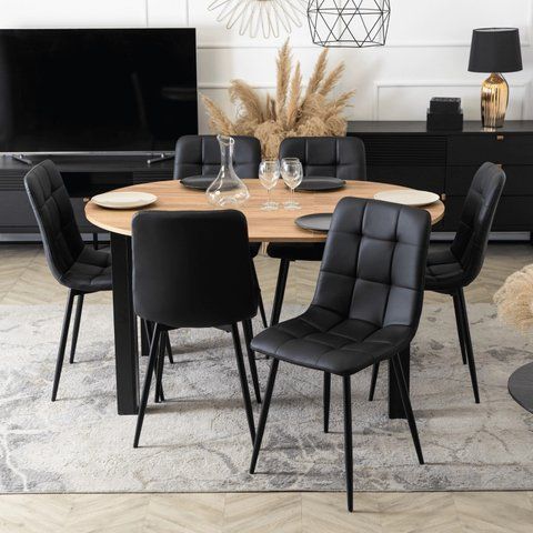 Комплект стол раскладной MEBEL ELITE HARRY 102(142)х102 см Дуб Артизан/ Черный +6 стула DALVIN черная экокожа фотография