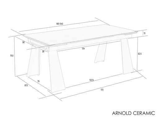 Стіл розкладний ARNOLD CERAMIC Intarsio 160(220)*90 Wic dark grey Мат Чорний фотографія