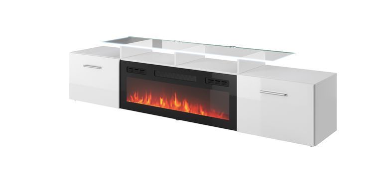ТВ Тумба з Каміном ROVA RTV Cama 190 Білий Мат / Білий Глянець фотографія