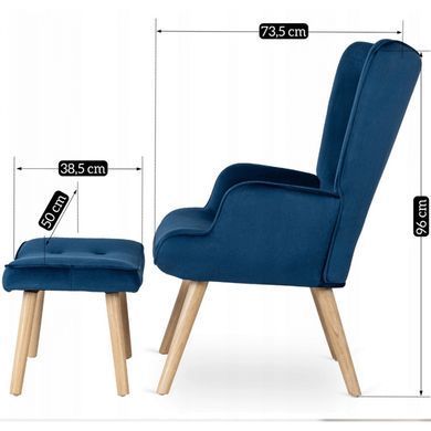 Крісло м'яке оксамитове з підставкою для ніг MEBEL ELITE LOZANO Velvet Синій фотографія