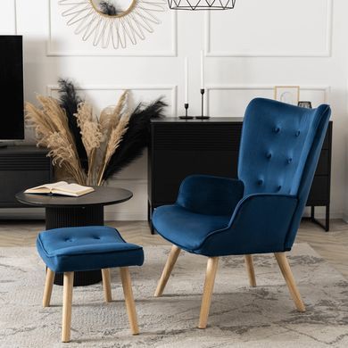 Крісло м'яке оксамитове з підставкою для ніг MEBEL ELITE LOZANO Velvet Синій фотографія