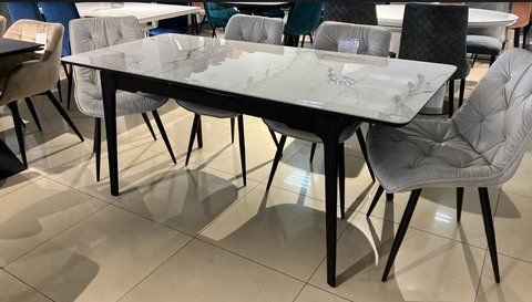 Стіл розкладний BERLIN CERAMIC Intarsio 140(180)x80 Білий Глянець Кераміка Чорний фотографія