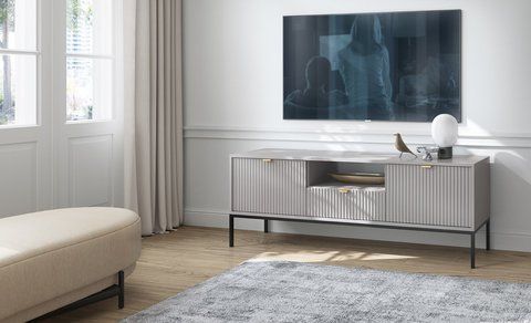 Тумба під телевізор Perfect Home Нова / Nova 1-дверна з 2 ящиками і чорними ніжками RTV154 Сірий фотографія