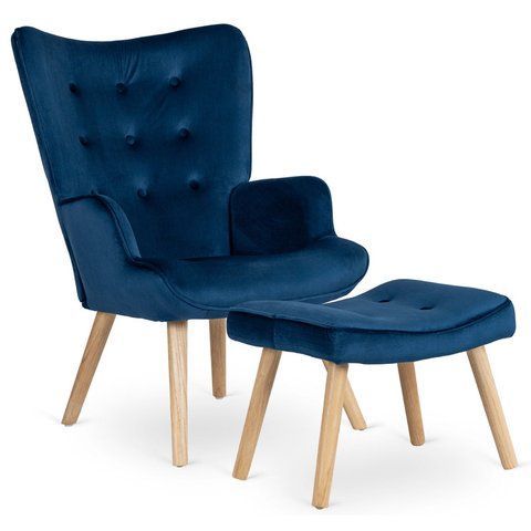 Кресло мягкое бархатное с подставкой для ног MEBEL ELITE LOZANO Velvet Синий фотография
