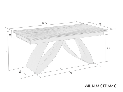 Стол раскладной WILLIAM CERAMIC Intarsio 180(260)*90 Песчаный Камень Мат/Черный фотография