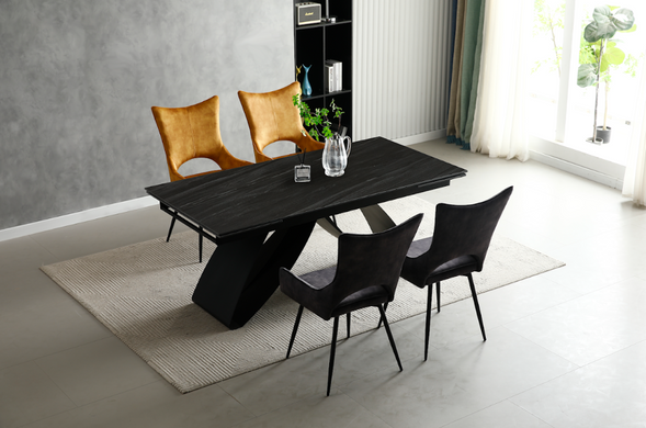 Стол раскладной WILLIAM CERAMIC Intarsio 180(260)*90 Песчаный Камень Мат/Черный фотография