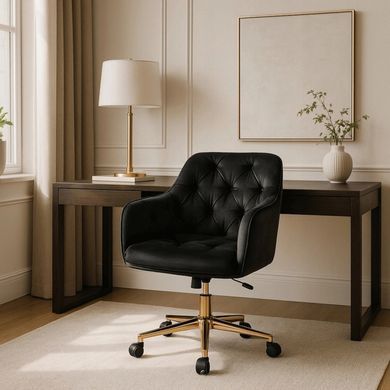 Стілець офісний поворотний оксамитовий MEBEL ELITE KONOR Velvet Чорний/золото фотографія