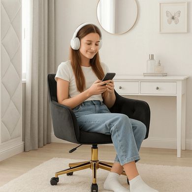 Стілець офісний поворотний оксамитовий MEBEL ELITE KONOR Velvet Чорний/золото фотографія