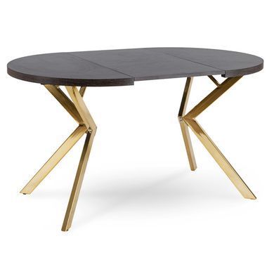 Стіл розкладний круглий MEBEL ELITE LUGO 90(190)х90 см Чорний/золото фотографія