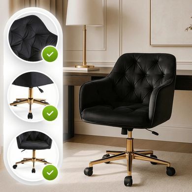 Стілець офісний поворотний оксамитовий MEBEL ELITE KONOR Velvet Чорний/золото фотографія