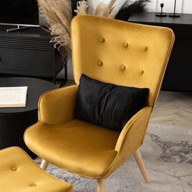 Крісло м'яке оксамитове з підставкою для ніг MEBEL ELITE LOZANO Velvet Гірчичний фотографія