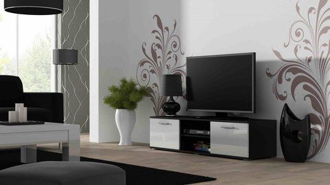 ТВ Тумба SOHO RTV Cama 140 Чорний Мат / Білий Глянець фотографія