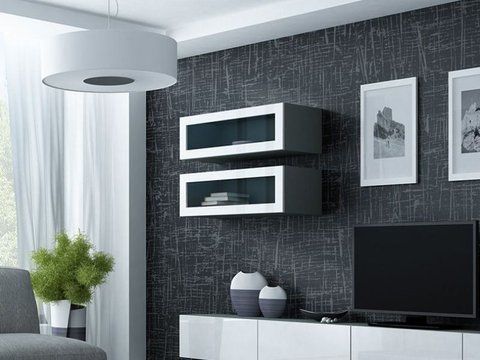 Вітрина підвісна VIGO Cama 90 Скло Сірий Мат / Білий Глянець фотографія
