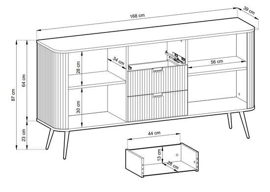 Комод Perfect Home Зова / Zova 2-дверний з 3 шухлядами і чорними ніжками KSZ168 Чорний фотографія
