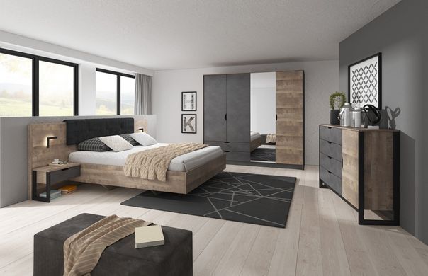 Шафа для одягу Perfect Home Арден / Arden 4-дверна з дзеркалом 4D2S/220 Дуб санд гранж/матера фотографія