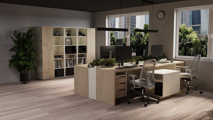 Стіл письмовий CONNECT 3 R SK Intarsio 1575*786 дуб кремона котта/стоун бейж фотографія