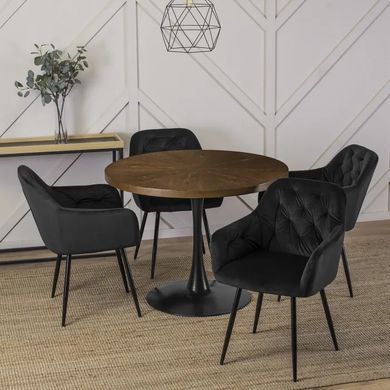 Стіл круглий MEBEL ELITE LINO 100 см Горіх / чорний фотографія