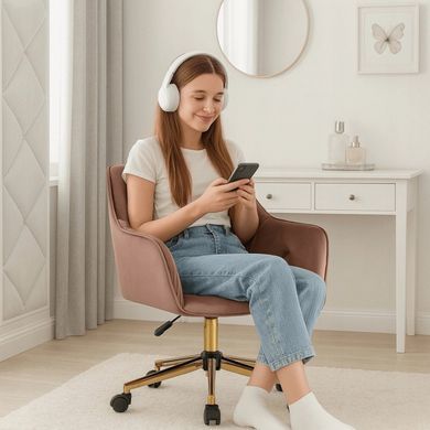 Стілець офісний поворотний оксамитовий MEBEL ELITE KONOR Velvet Рожевий/золото фотографія