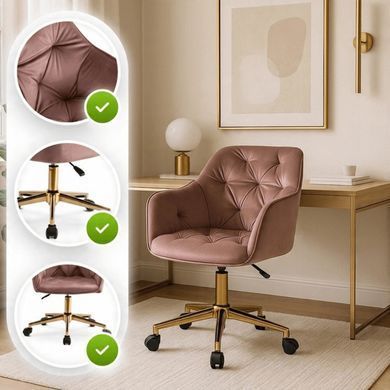 Стілець офісний поворотний оксамитовий MEBEL ELITE KONOR Velvet Рожевий/золото фотографія