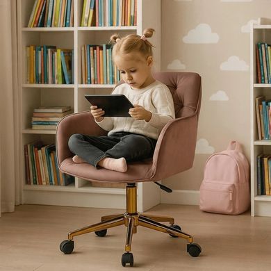 Стілець офісний поворотний оксамитовий MEBEL ELITE KONOR Velvet Рожевий/золото фотографія