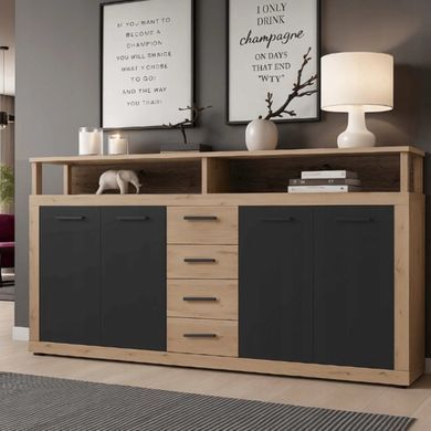 Комод MEBEL ELITE BLAGO 190 Дуб Артизан / Черный фотография