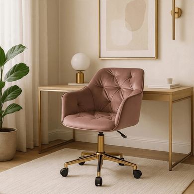 Стілець офісний поворотний оксамитовий MEBEL ELITE KONOR Velvet Рожевий/золото фотографія