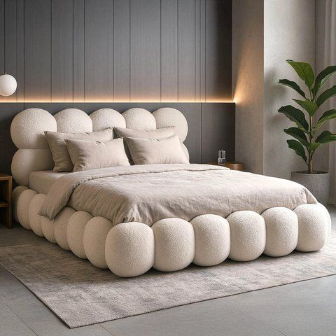 Ліжко двоспальне MEBEL ELITE ANKARA 140x200 см Кремовий Букле фотографія