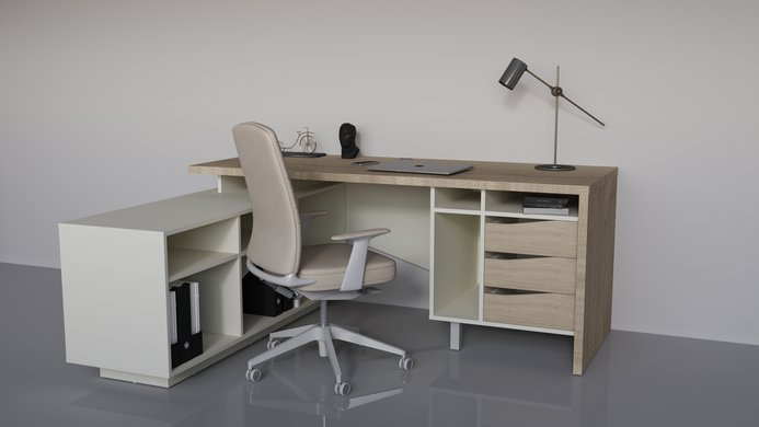 Стіл письмовий CONNECT 1 L SK 1900*786 Intarsio дуб кремона котта/стоун бейж фотографія