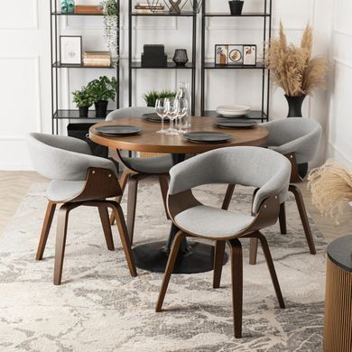 Комплект стіл MEBEL ELITE LINO 100х100 см Горіх / Чорний +4 стільці GARY 2 Сірий / горіх фотографія