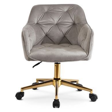Стул офисный поворотный бархатный MEBEL ELITE KONOR Velvet Серый/золото фотография