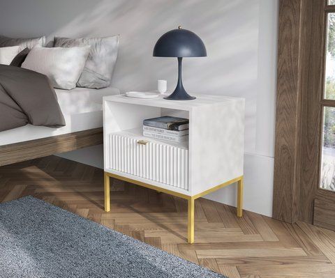 Тумба приліжкова Perfect Home Нова / Nova з 1 шухлядою і золотими ніжками S54 Білий фотографія