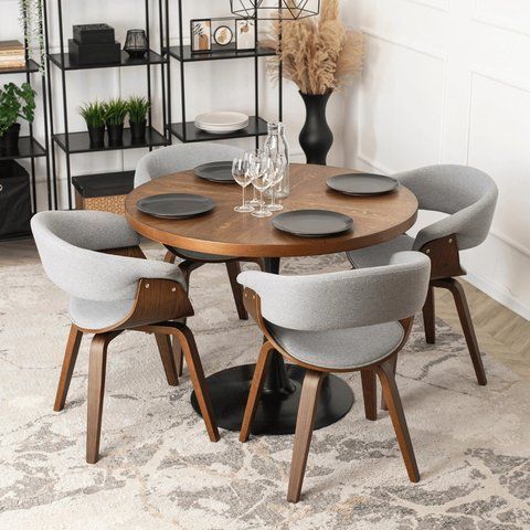 Комплект стол MEBEL ELITE LINO 100х100 см Орех/Черный +4 стулья GARY 2 Серый/орех фотография