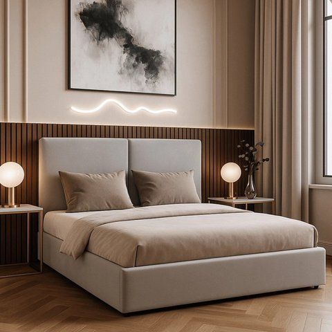Кровать двуспальная MEBEL ELITE MARSYLIA Velvet 160x200 см Серый фотография