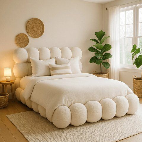 Ліжко двоспальне MEBEL ELITE ANKARA 160x200 см Кремовий Букле фотографія