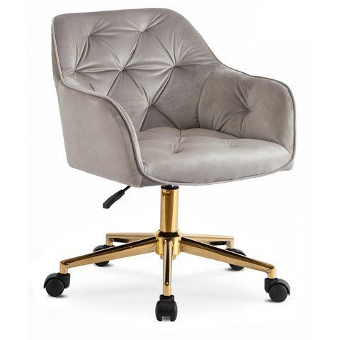 Стул офисный поворотный бархатный MEBEL ELITE KONOR Velvet Серый/золото фотография