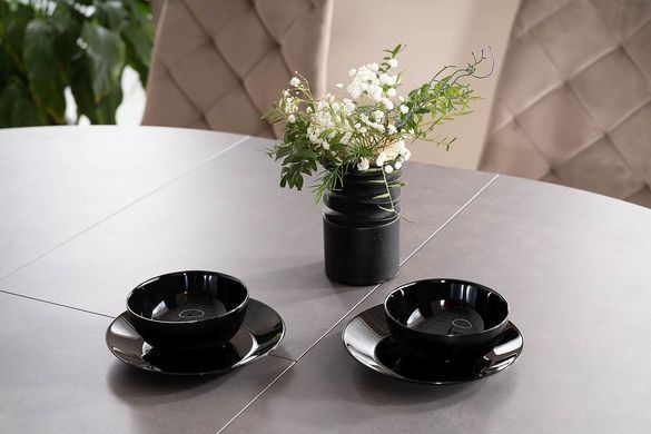 Стіл Розкладний PORTO CERAMIC Signal 120(160)x120 Сірий Мармур / Чорний Мат фотографія