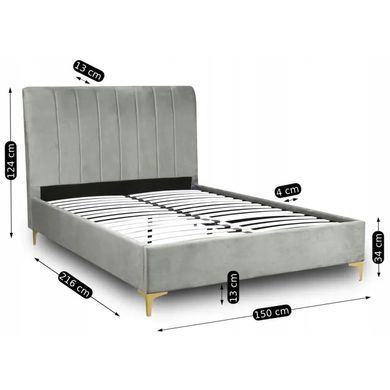 Кровать двуспальная бархатная MEBEL ELITE MARCELO Velvet 140x200 см Серый фотография