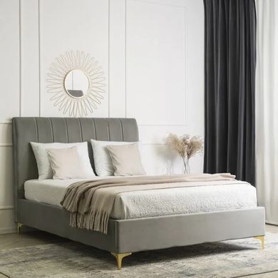 Кровать двуспальная бархатная MEBEL ELITE MARCELO Velvet 140x200 см Серый фотография