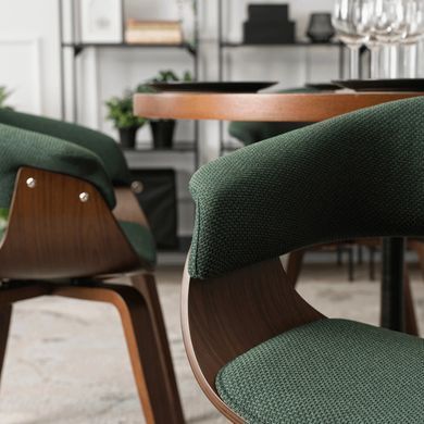 Комплект стіл MEBEL ELITE LINO 100х100 см Горіх / Чорний +4 стільці GARY 2 Зелений/ горіх фотографія