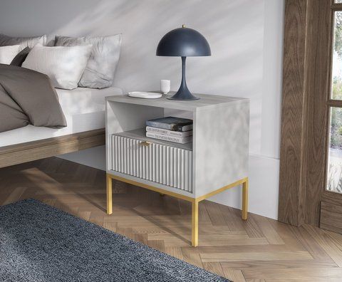 Тумба приліжкова Perfect Home Нова / Nova з 1 шухлядою і золотими ніжками S54 Сірий фотографія