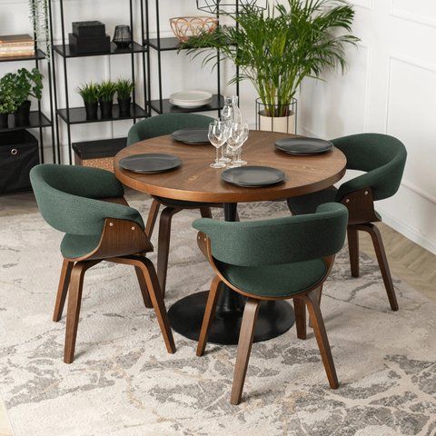 Комплект стол MEBEL ELITE LINO 100х100 см Орех/Черный +4 стулья GARY 2 Зеленый/орех фотография