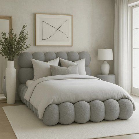 Кровать двуспальная MEBEL ELITE ANKARA 160x200 см Серая Букле фотография
