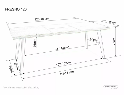Стіл Розкладний FRESNO Signal 120(180)x80 Дуб Артизан / Чорний фотографія