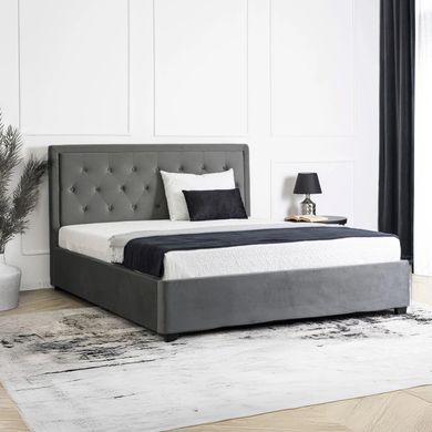 Кровать двуспальная бархатная MEBEL ELITE CROS Velvet 140x200 см Темно Серый фотография