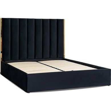 Ліжко двоспальне оксамитове MEBEL ELITE EMILIO Velvet 160x200 см Чорний фотографія